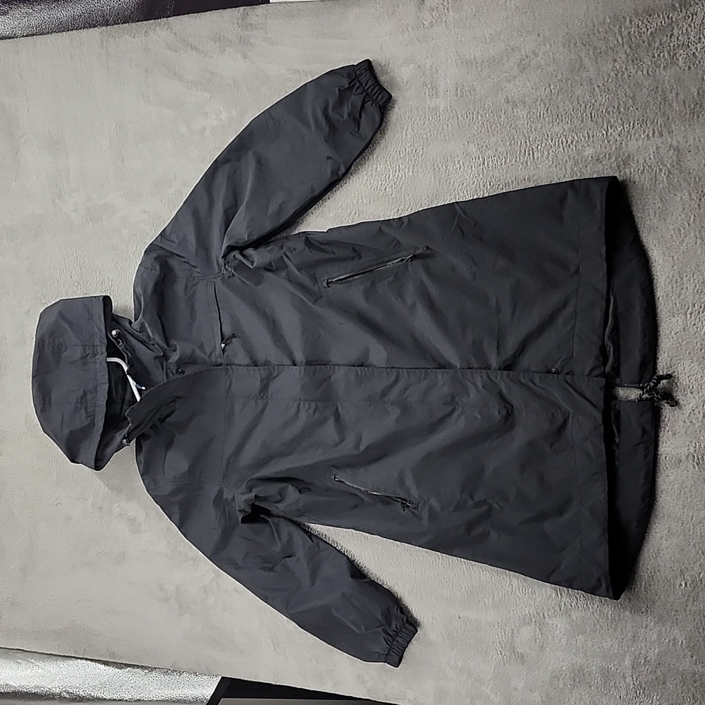 Old Navy Rain Jacket Women's XS Black Long Hooded Zip Pockets Water-Resistant